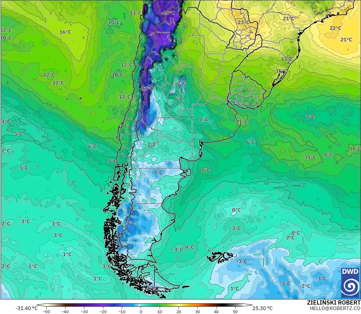 ICON model - Argentina, Dewpoint at 2m