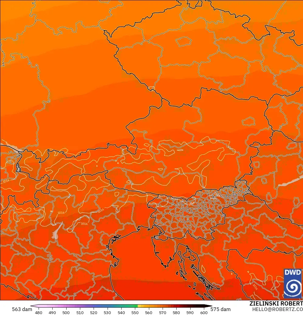 ICON model - Austria, Geopotential height at 500hPa
