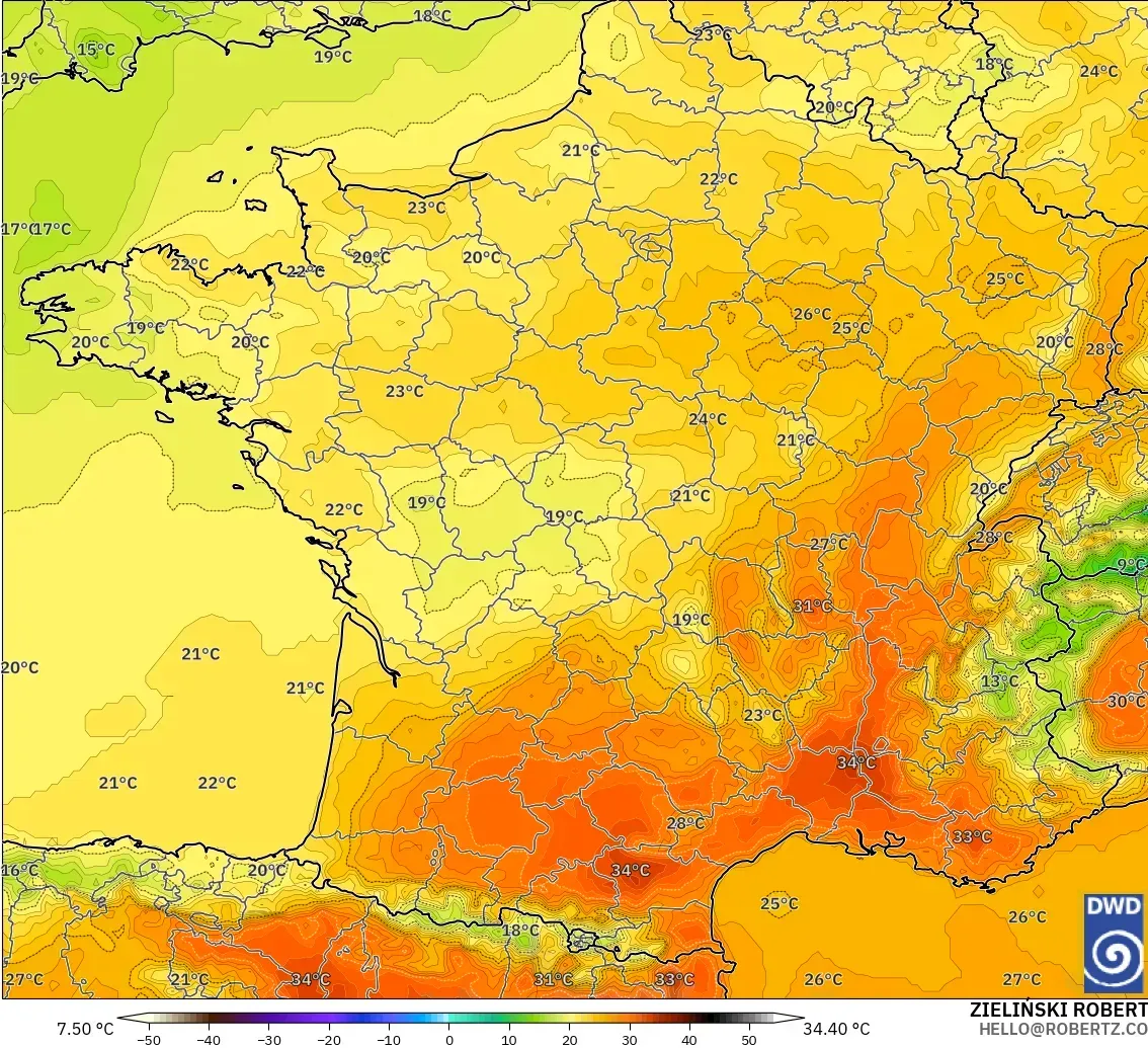 ICON model - France, Temperature at 2m
