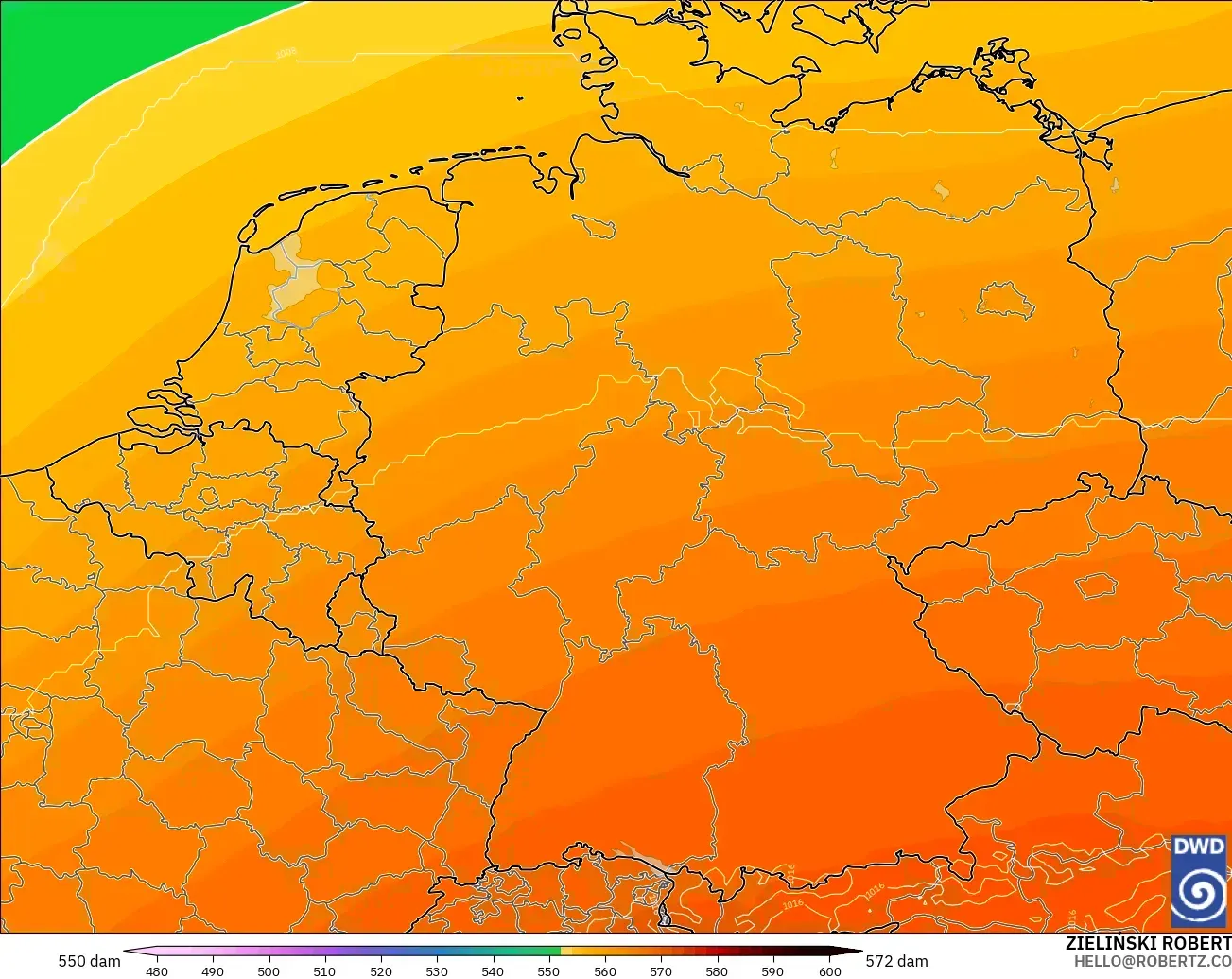 ICON model - Germany, Geopotential height at 500hPa
