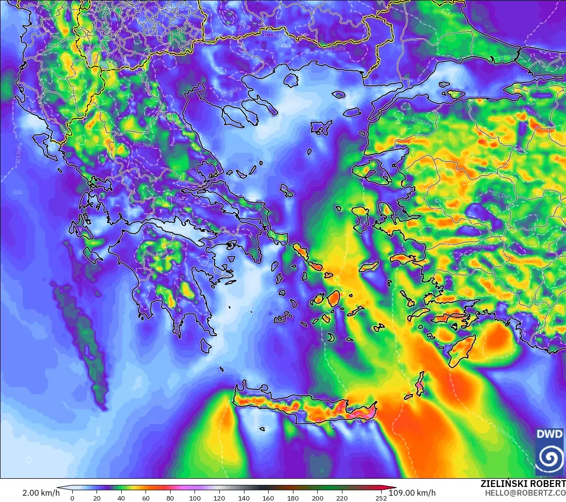 ICON model - Greece, Wind Gusts