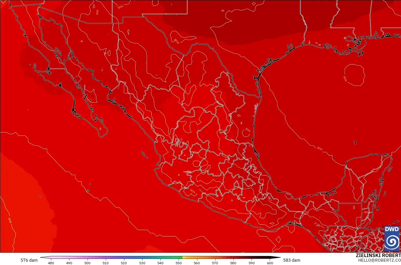 ICON model - Mexico, Geopotential height at 500hPa