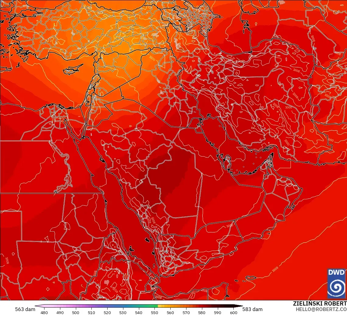 ICON model - Middle East, Geopotential height at 500hPa