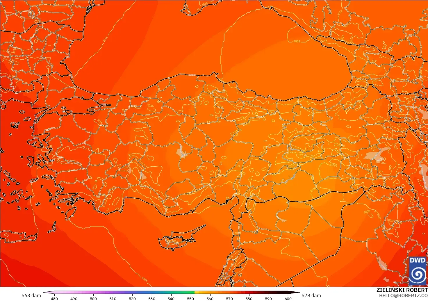 ICON model - Turkey, Geopotential height at 500hPa
