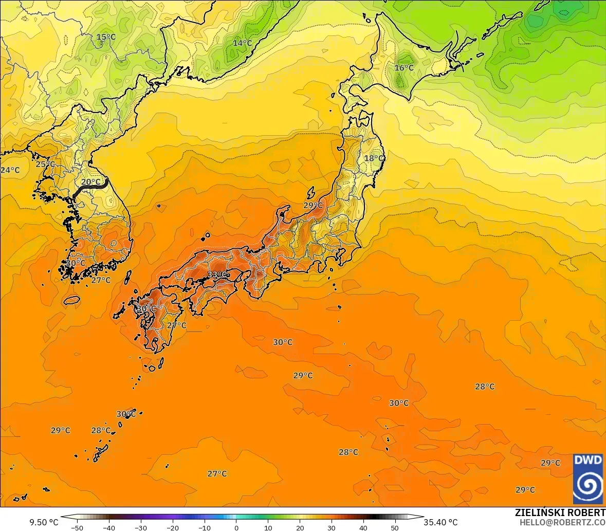 ICON model - Japan, Temperature at 2m