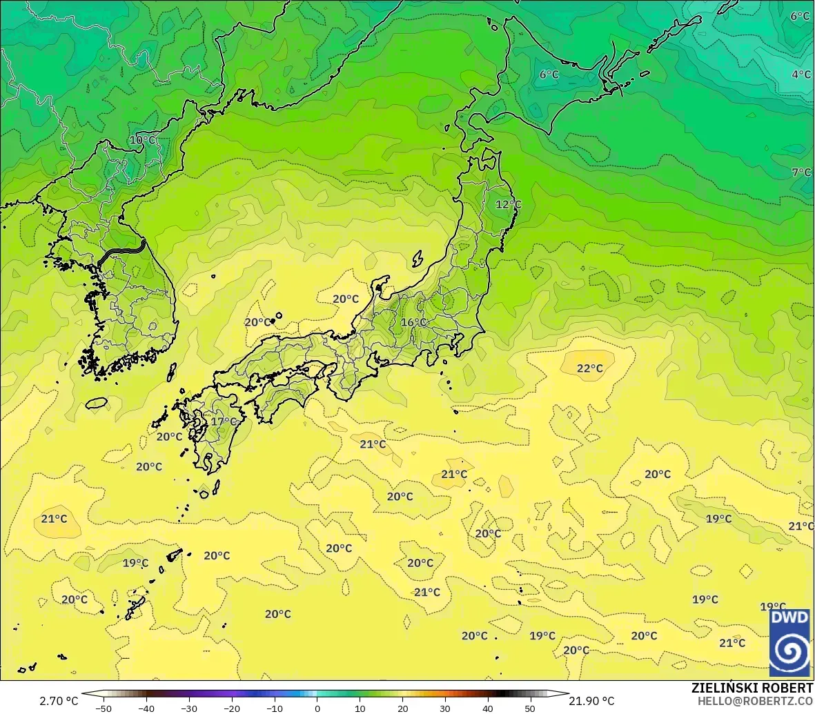 ICON model - Japan, Temperature at 850hPa