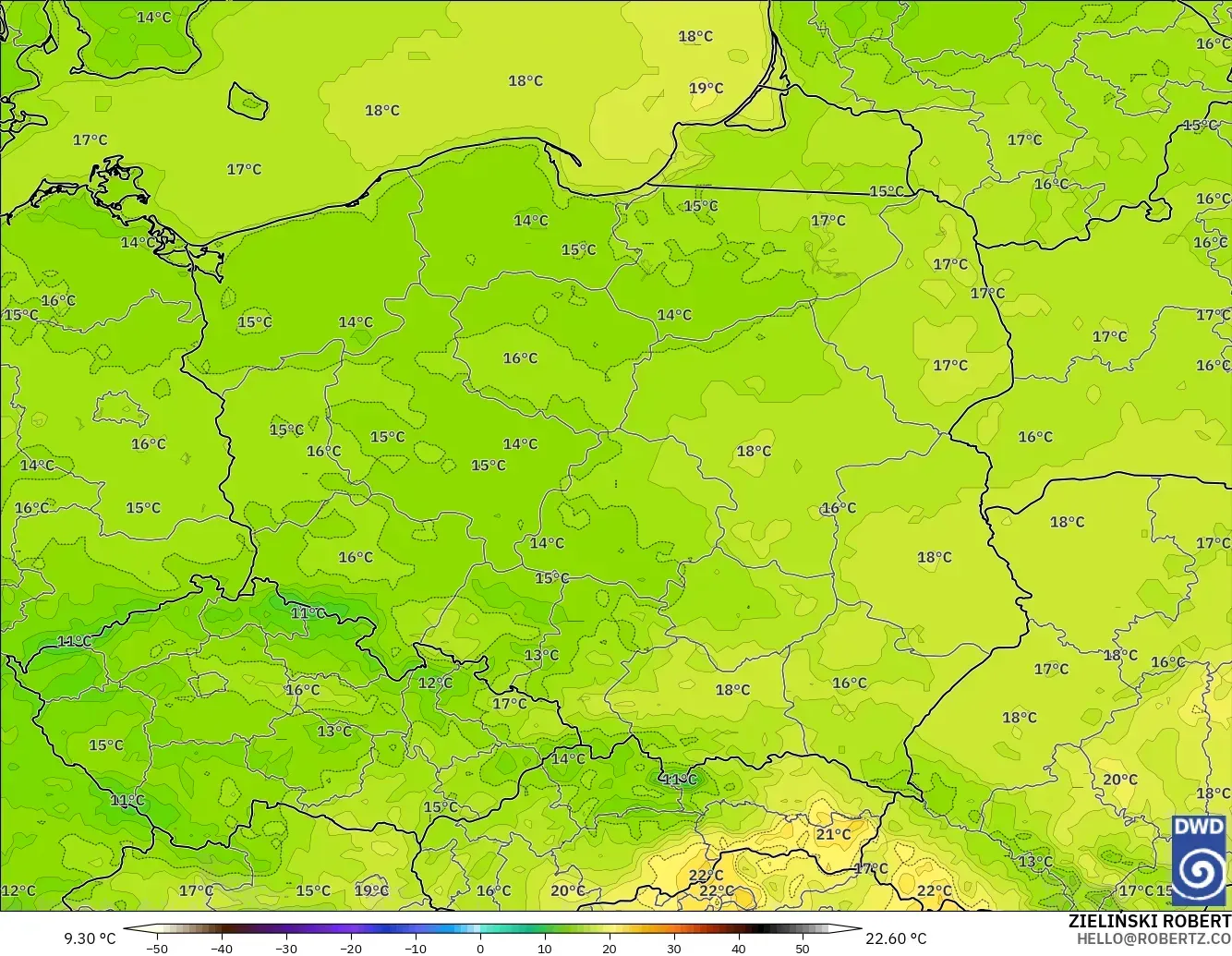 ICON model - Poland, Temperature at 2m