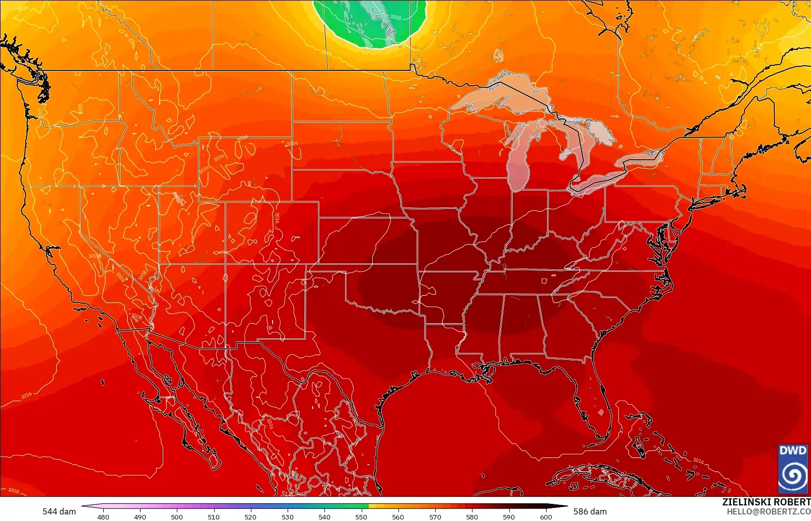 ICON model - United States, Geopotential height at 500hPa