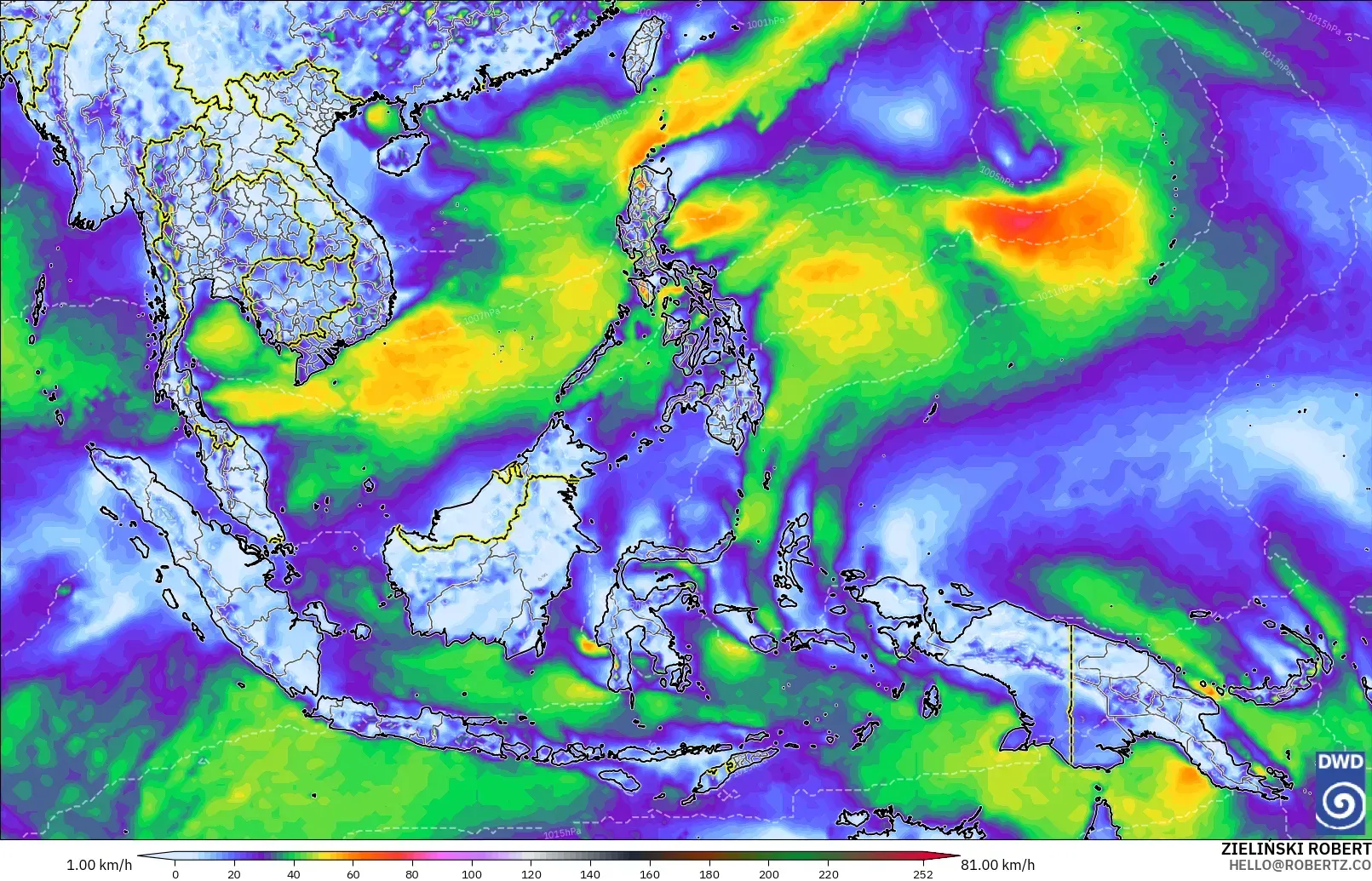 ICON model - South East Asia, Wind Gusts Peak