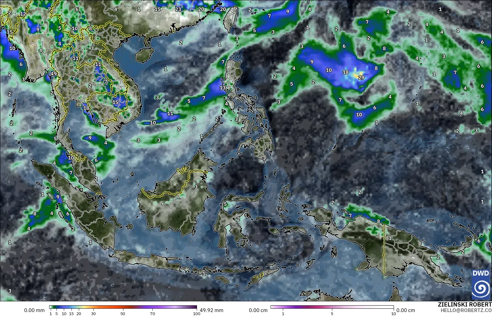 ICON model - South East Asia, Precipitation, Clouds, and Pressure