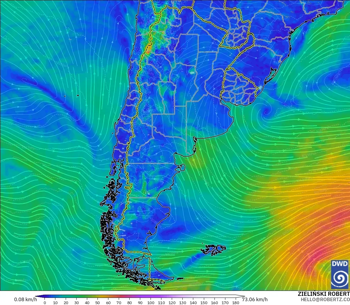 ICON model - Argentina, Wind at 10m