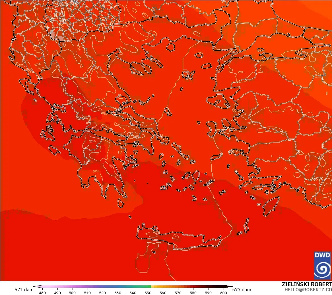 ICON model - Greece, Geopotential height at 500hPa