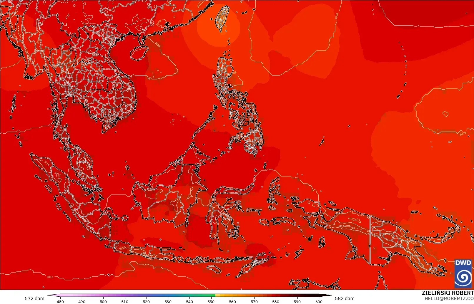 ICON model - South East Asia, Geopotential height at 500hPa