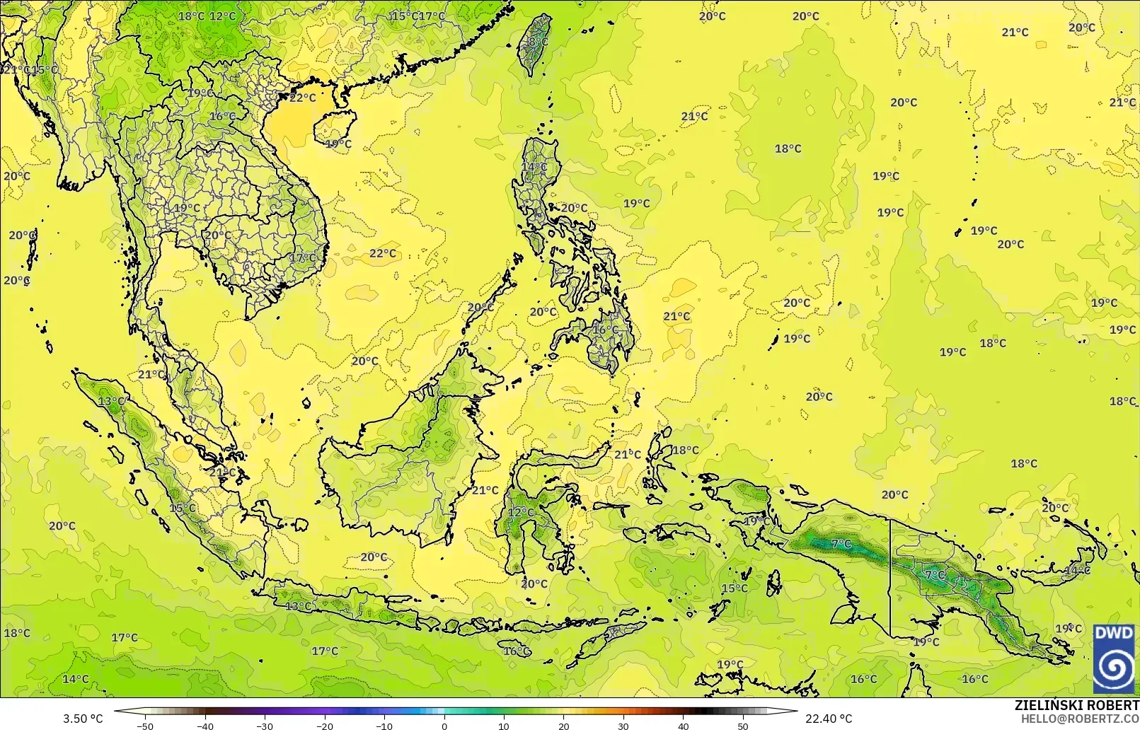 ICON model - South East Asia, Temperature at 850hPa