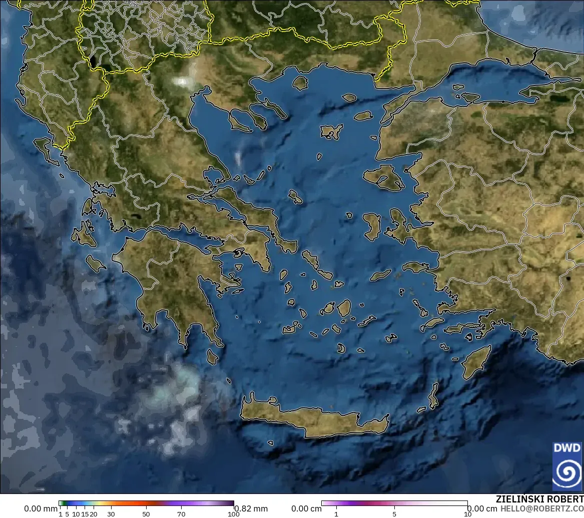 ICON model - Greece, Precipitation, Clouds, and Pressure