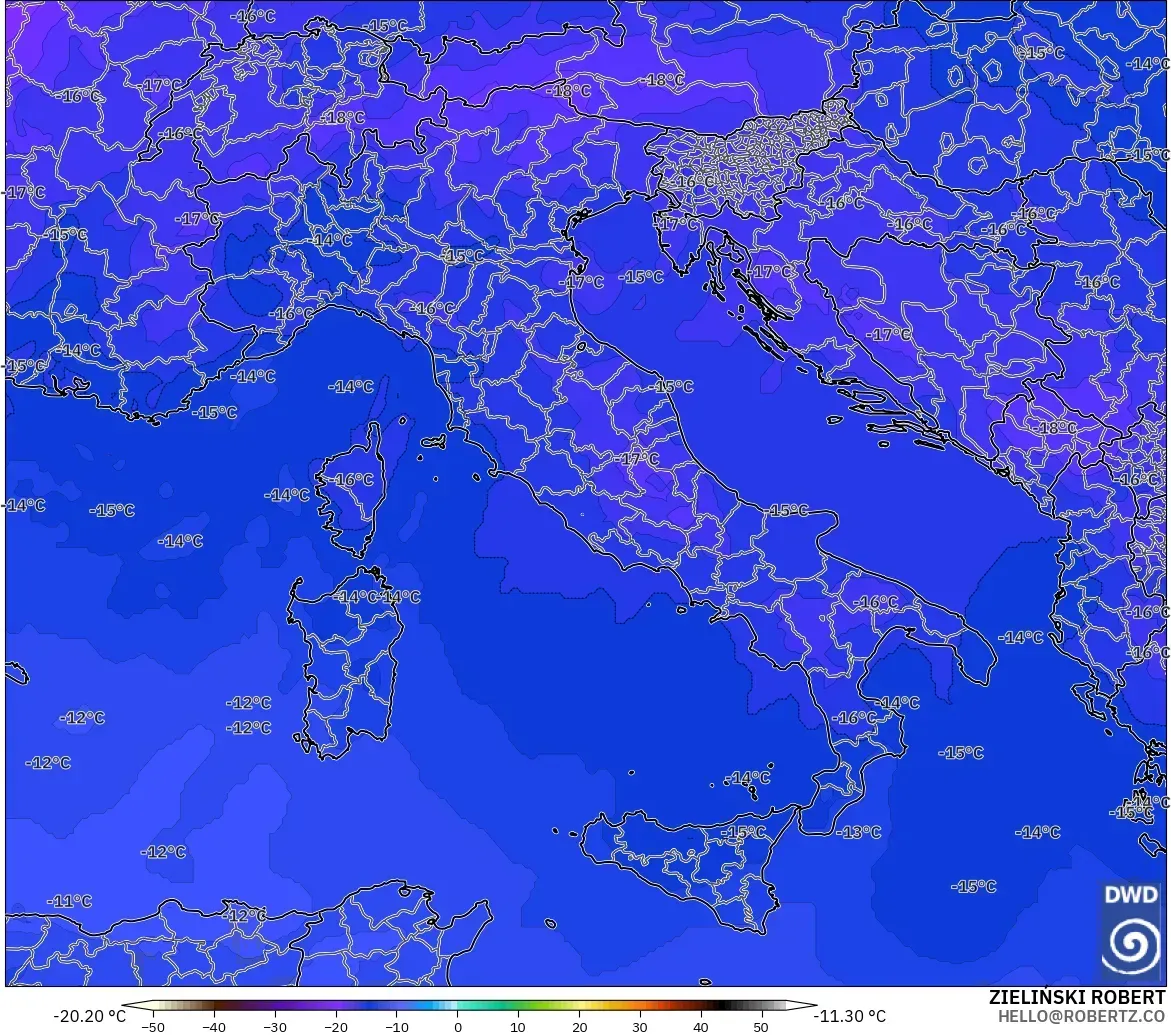 ICON model - Italy, Temperature at 500hPa