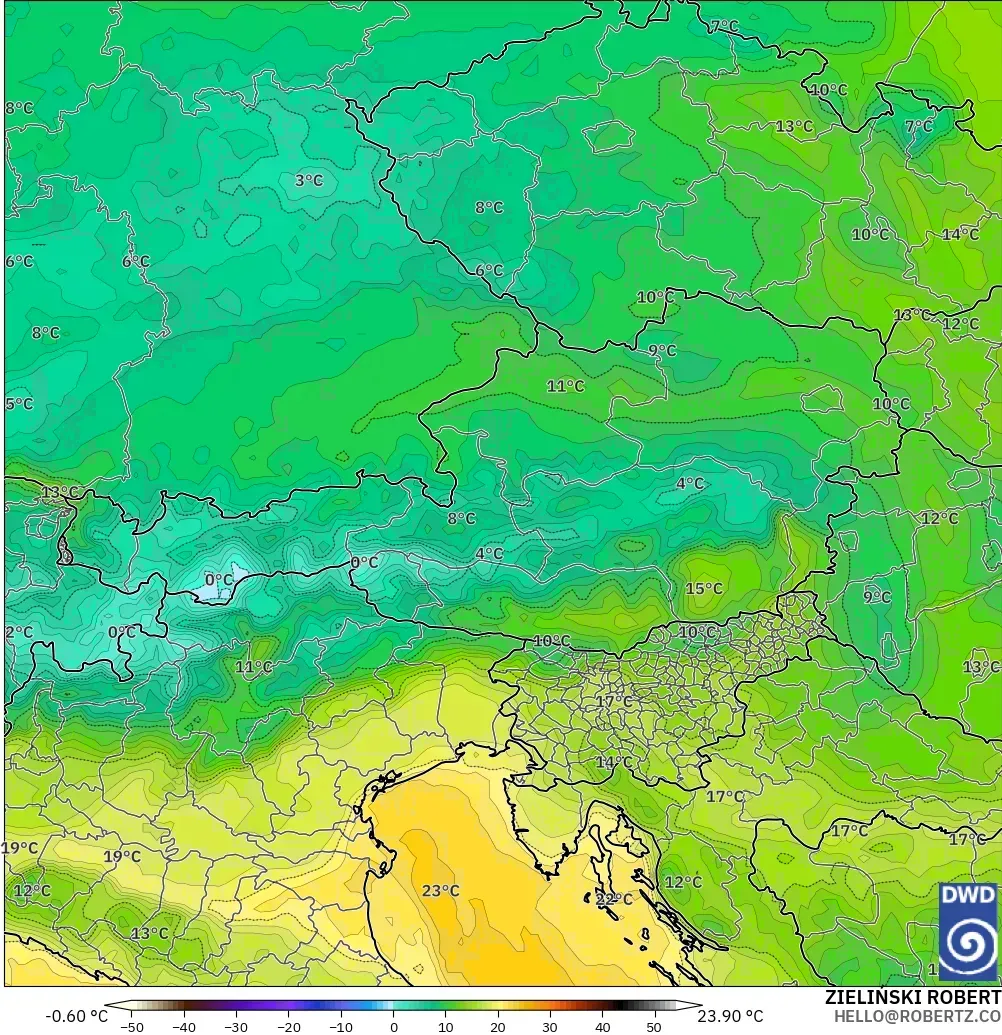 ICON model - Austria, Dewpoint at 2m