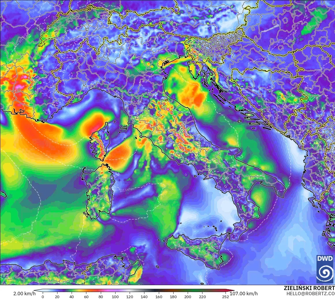 ICON model - Italy, Wind Gusts
