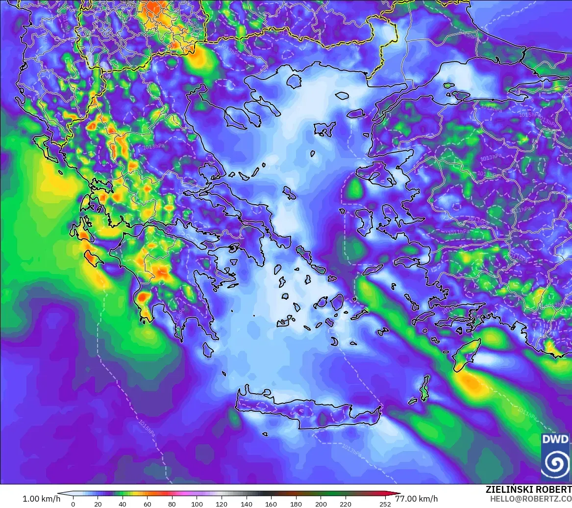 ICON model - Greece, Wind Gusts Peak