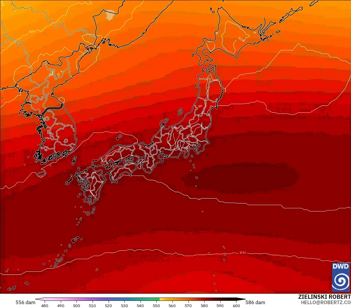 ICON model - Japan, Geopotential height at 500hPa