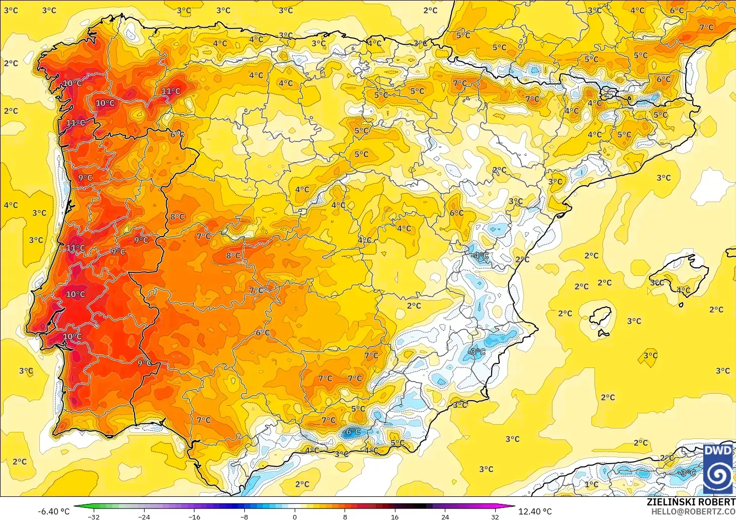 ICON model - Spain, Temperature at 2m Anomaly