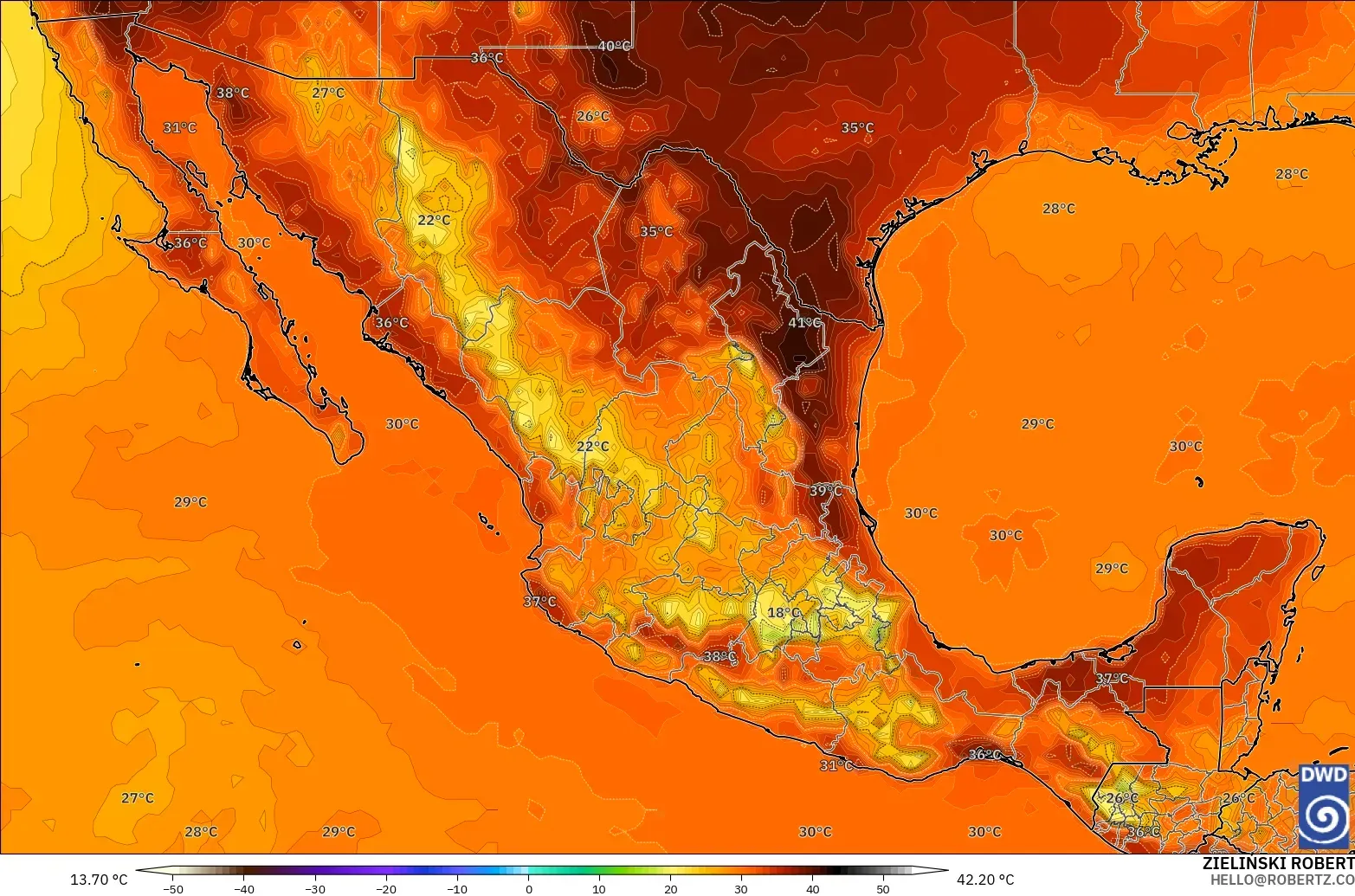 ICON model - Mexico, Temperature at 2m