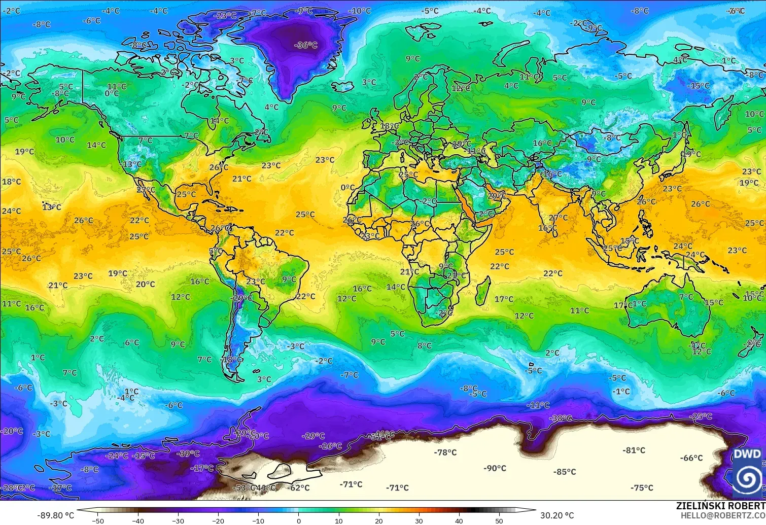 ICON model - World, Dewpoint at 2m