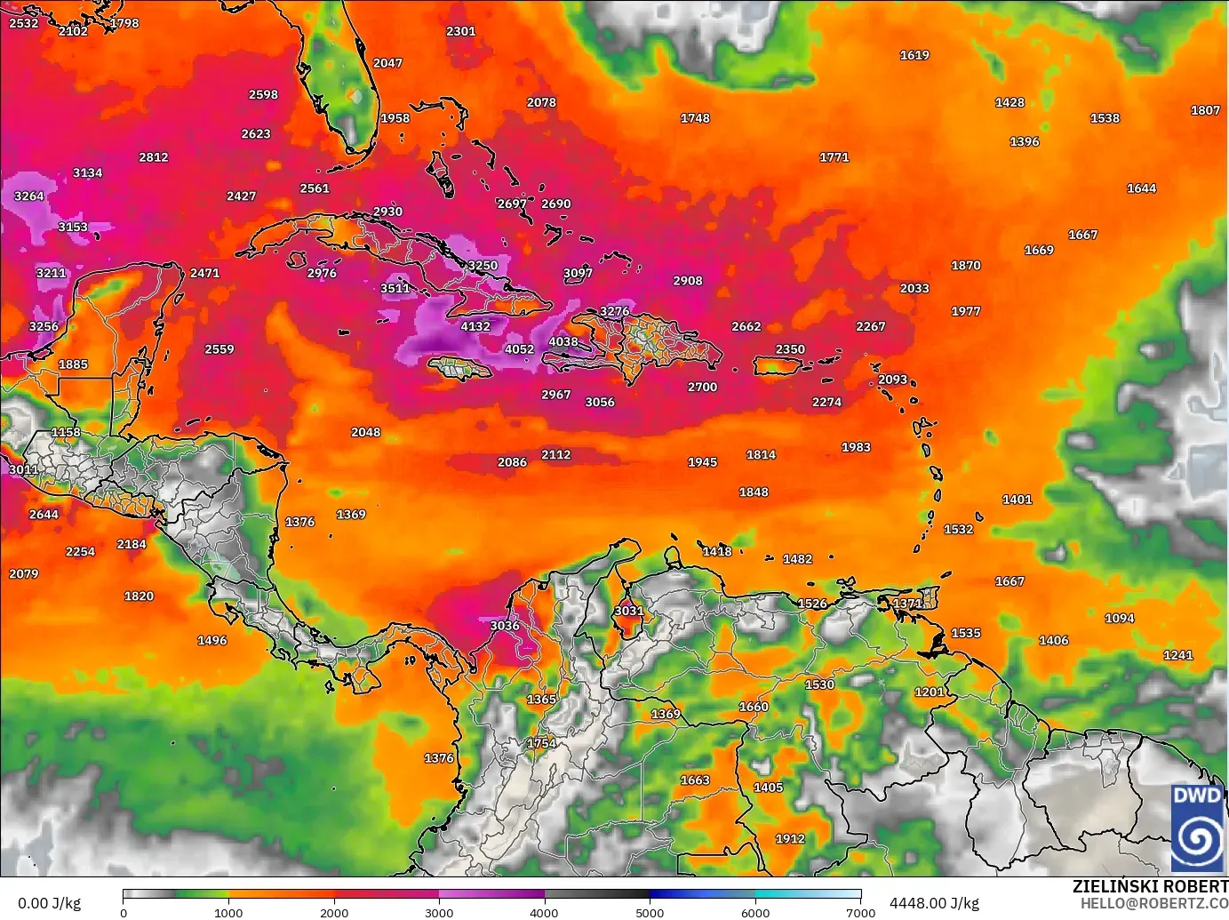 ICON model - Caribbean, CAPE