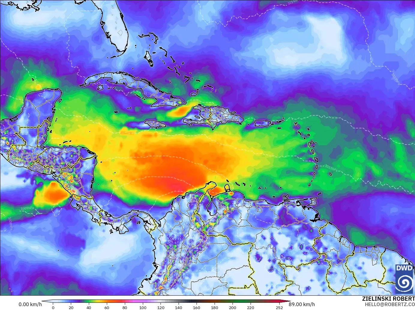 ICON model - Caribbean, Wind Gusts