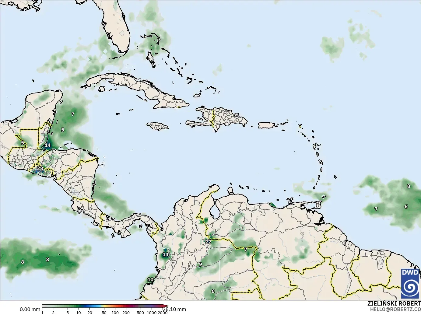 ICON model - Caribbean, Precipitation Accumulation