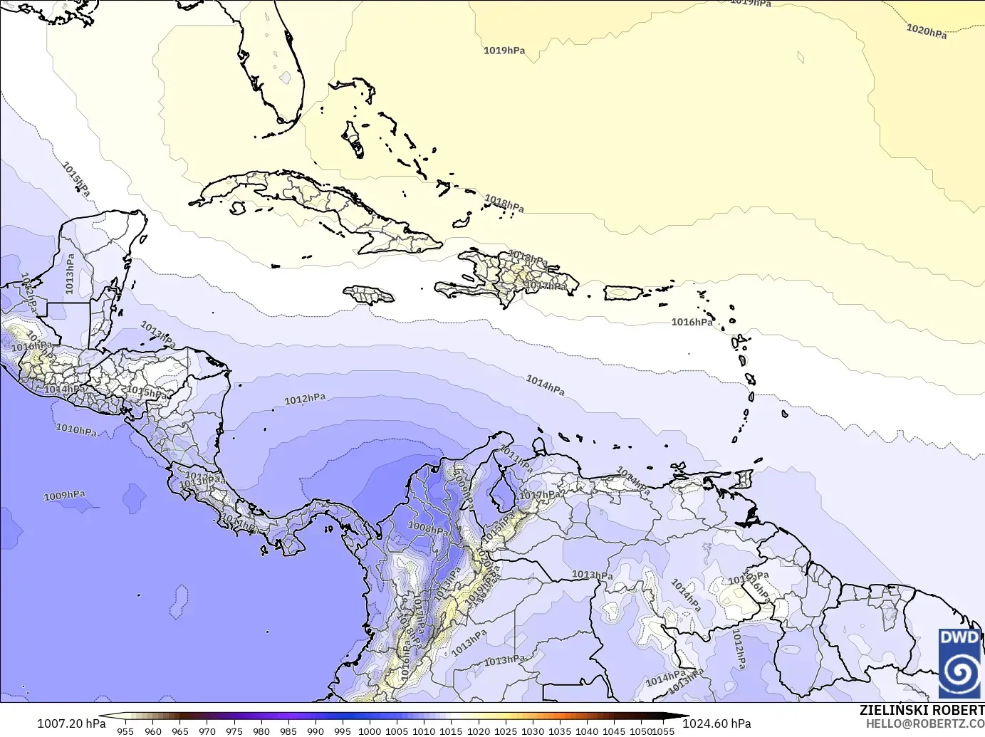ICON model - Caribbean, Pressure