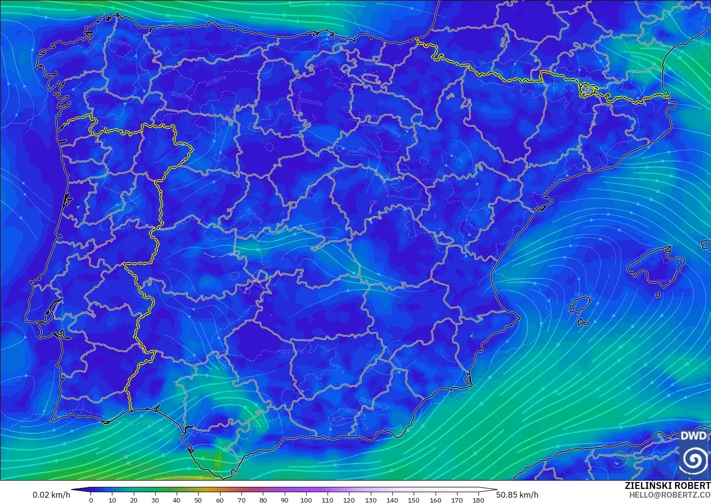 ICON model - Spain, Wind at 10m