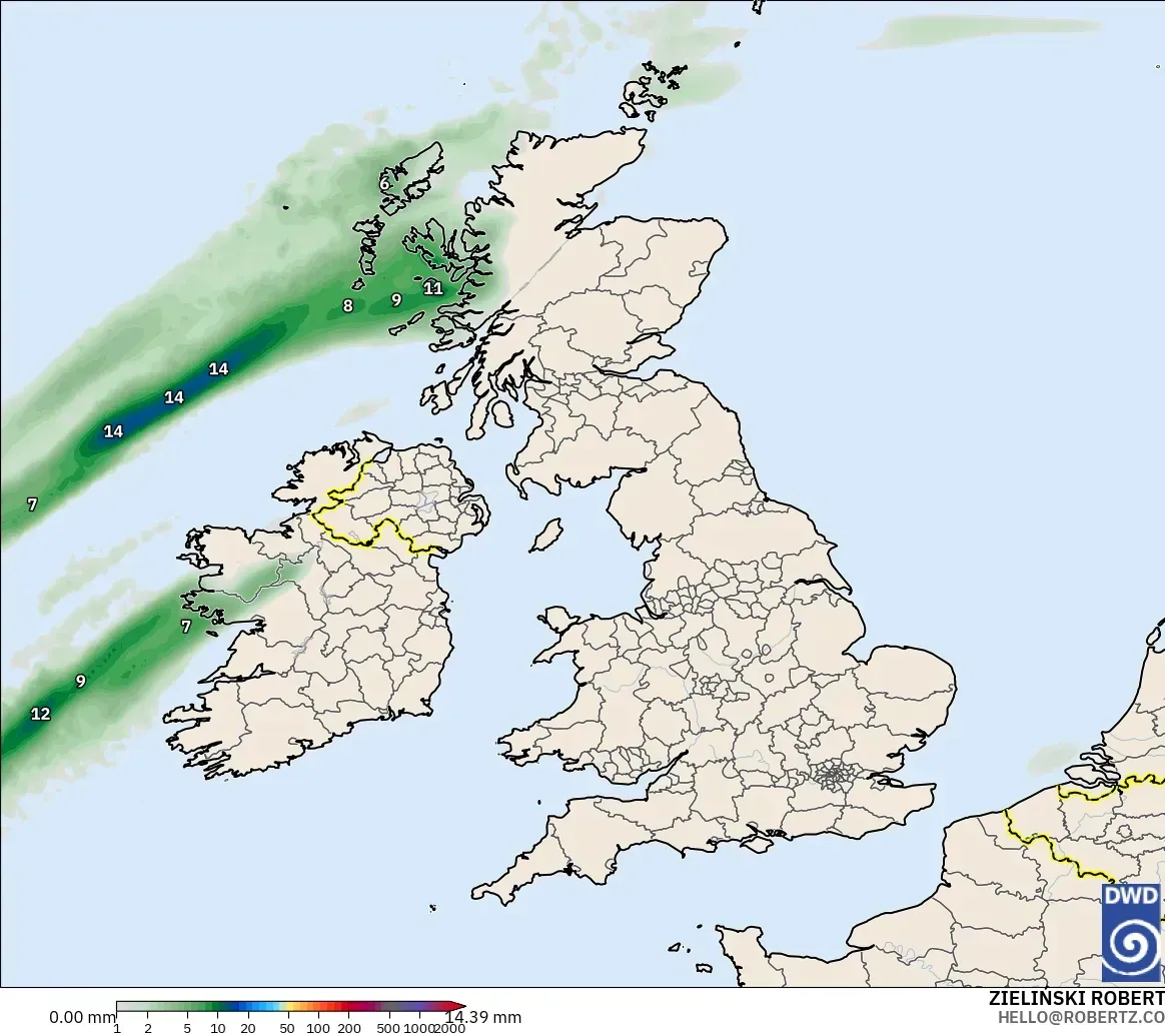 ICON model - United Kingdom, Precipitation Accumulation