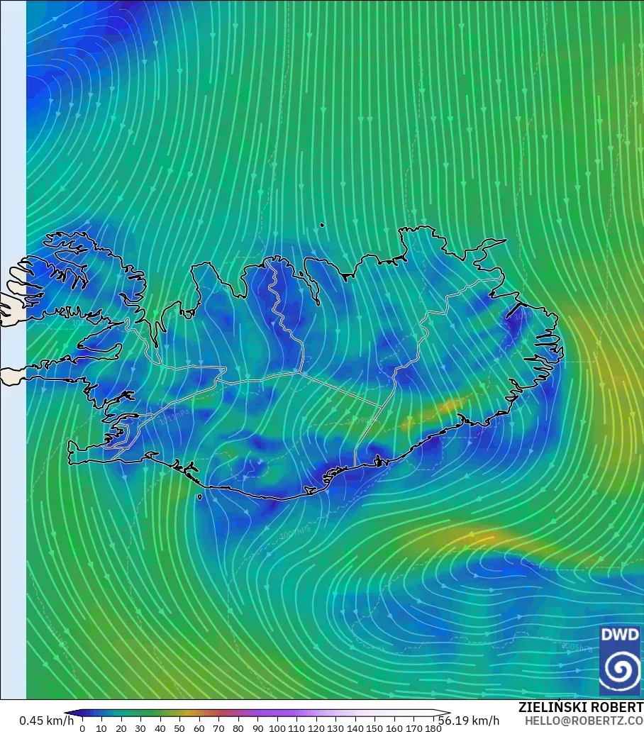 ICON model - Iceland, Wind at 10m