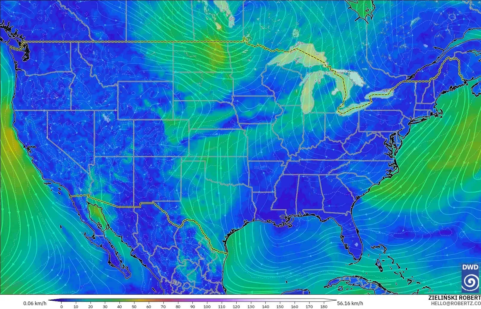 ICON model - United States, Wind at 10m