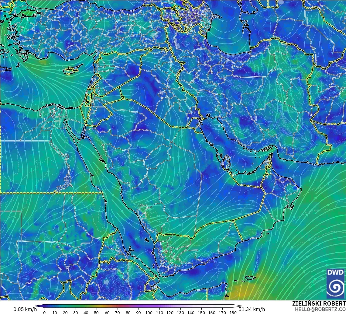ICON model - Middle East, Wind at 10m