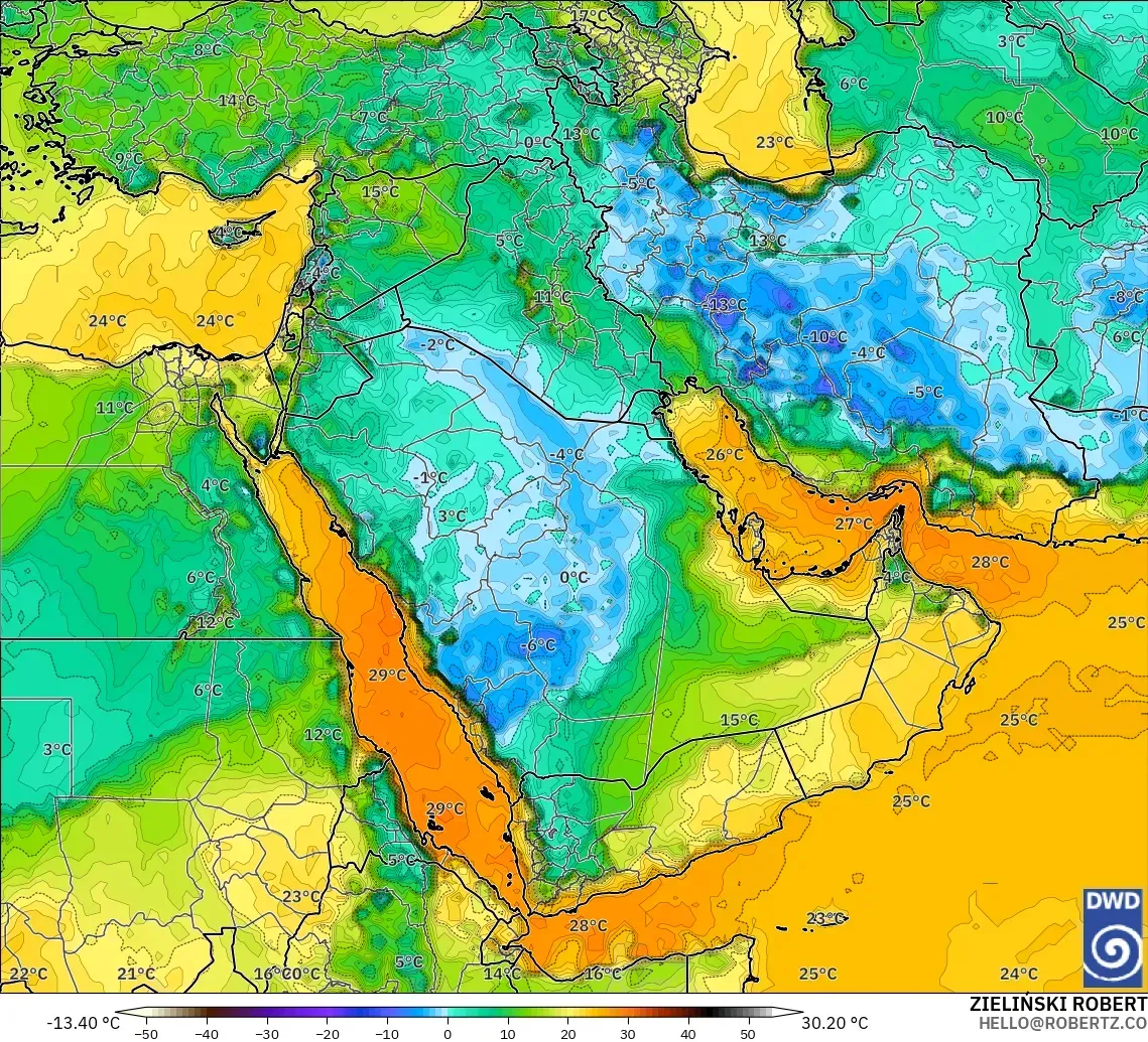 ICON model - Middle East, Dewpoint at 2m
