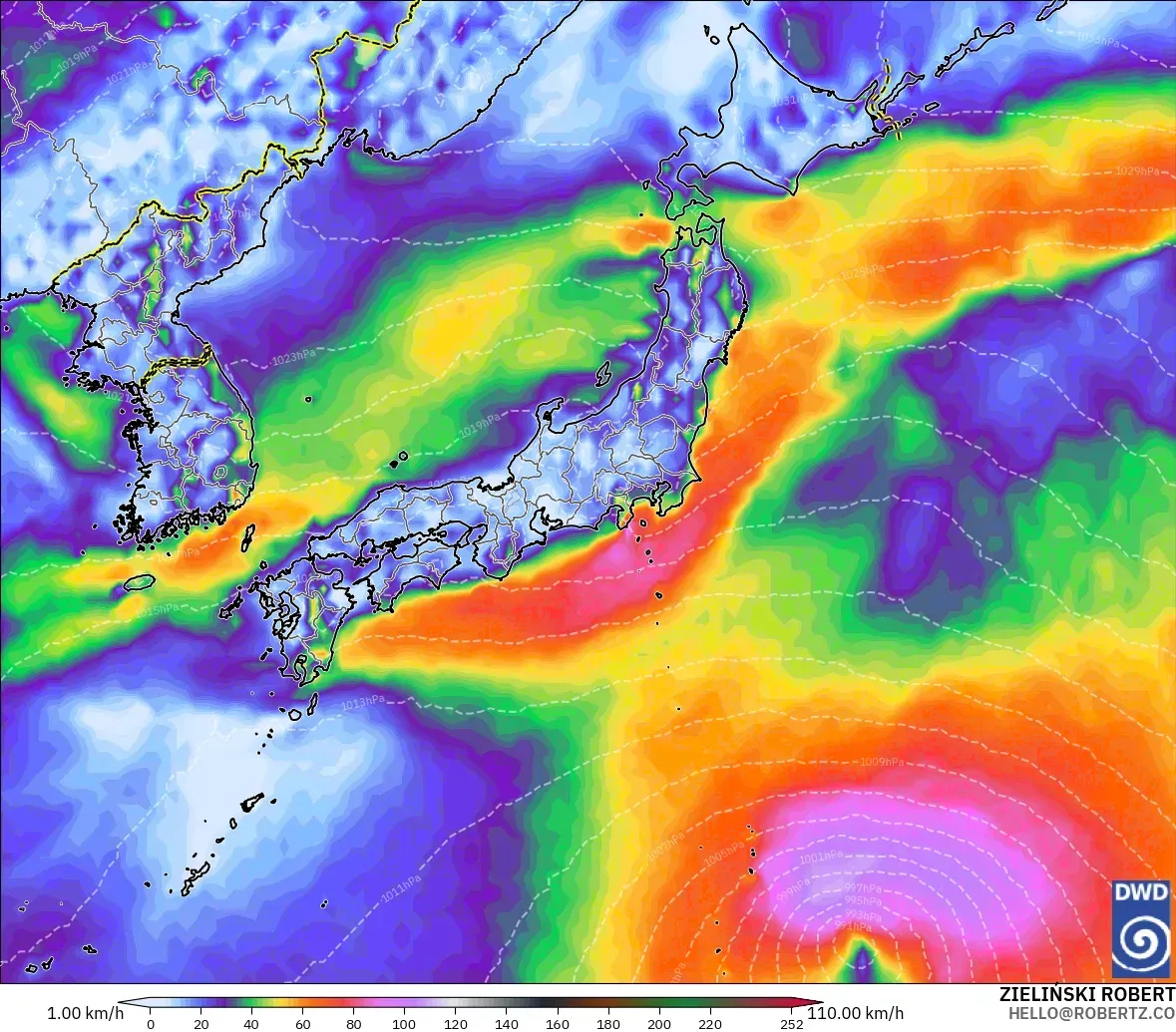 ICON model - Japan, Wind Gusts