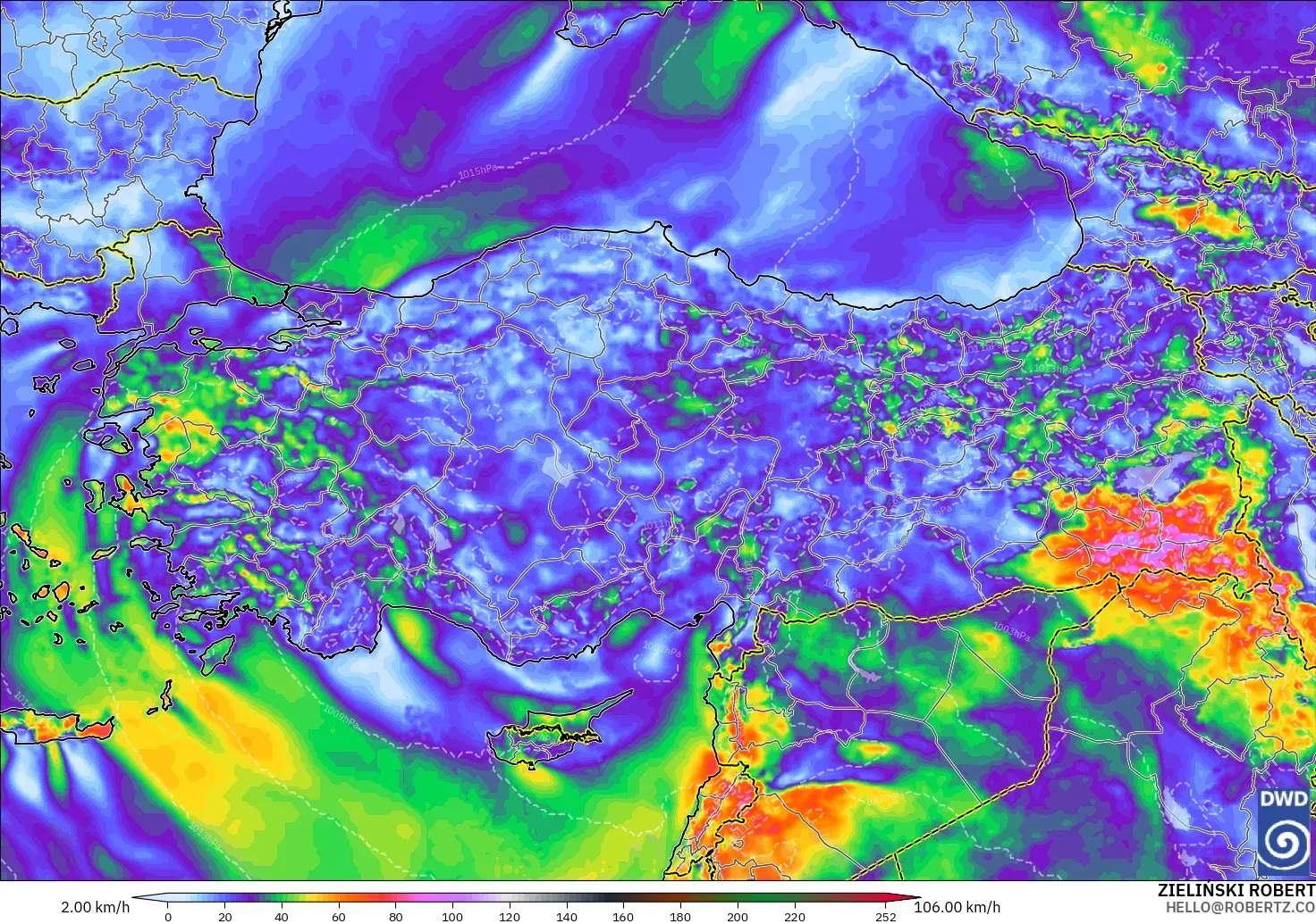 ICON model - Turkey, Wind Gusts