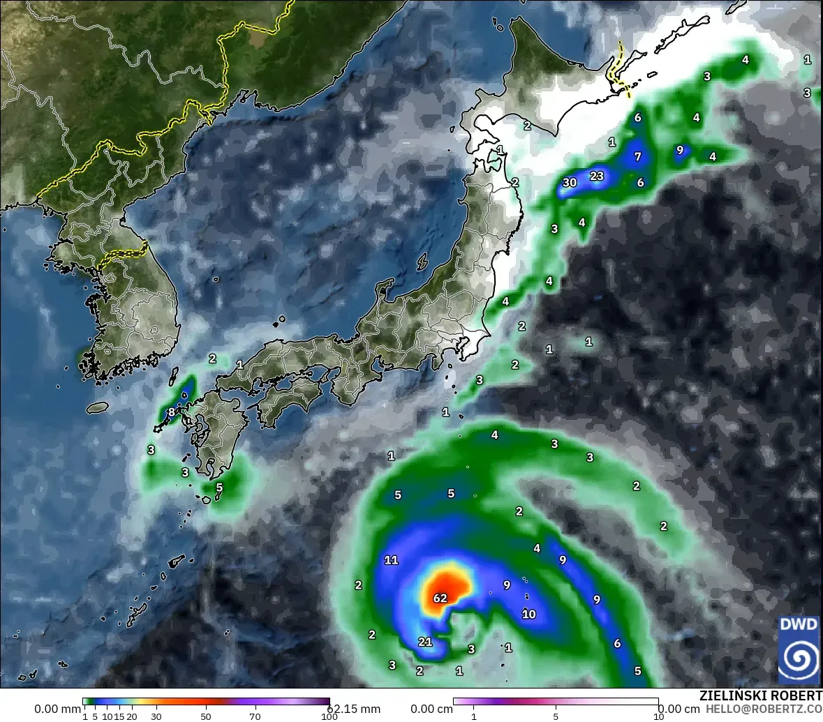 ICON model - Japan, Precipitation, Clouds, and Pressure