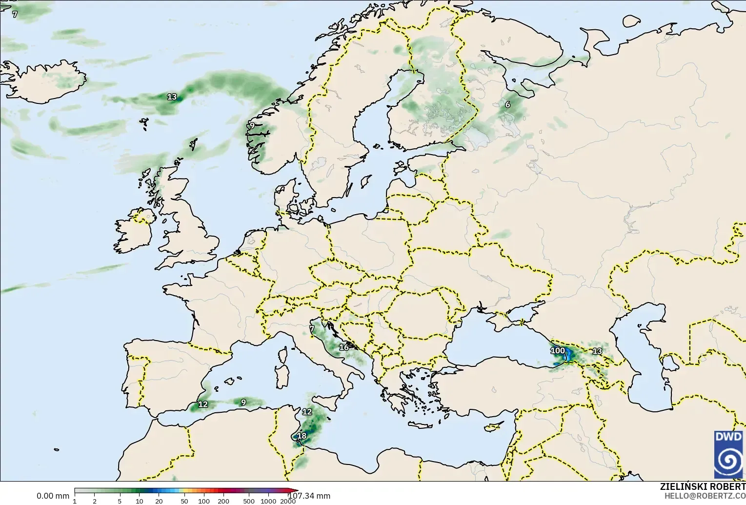 ICON model - Europe, Precipitation Accumulation