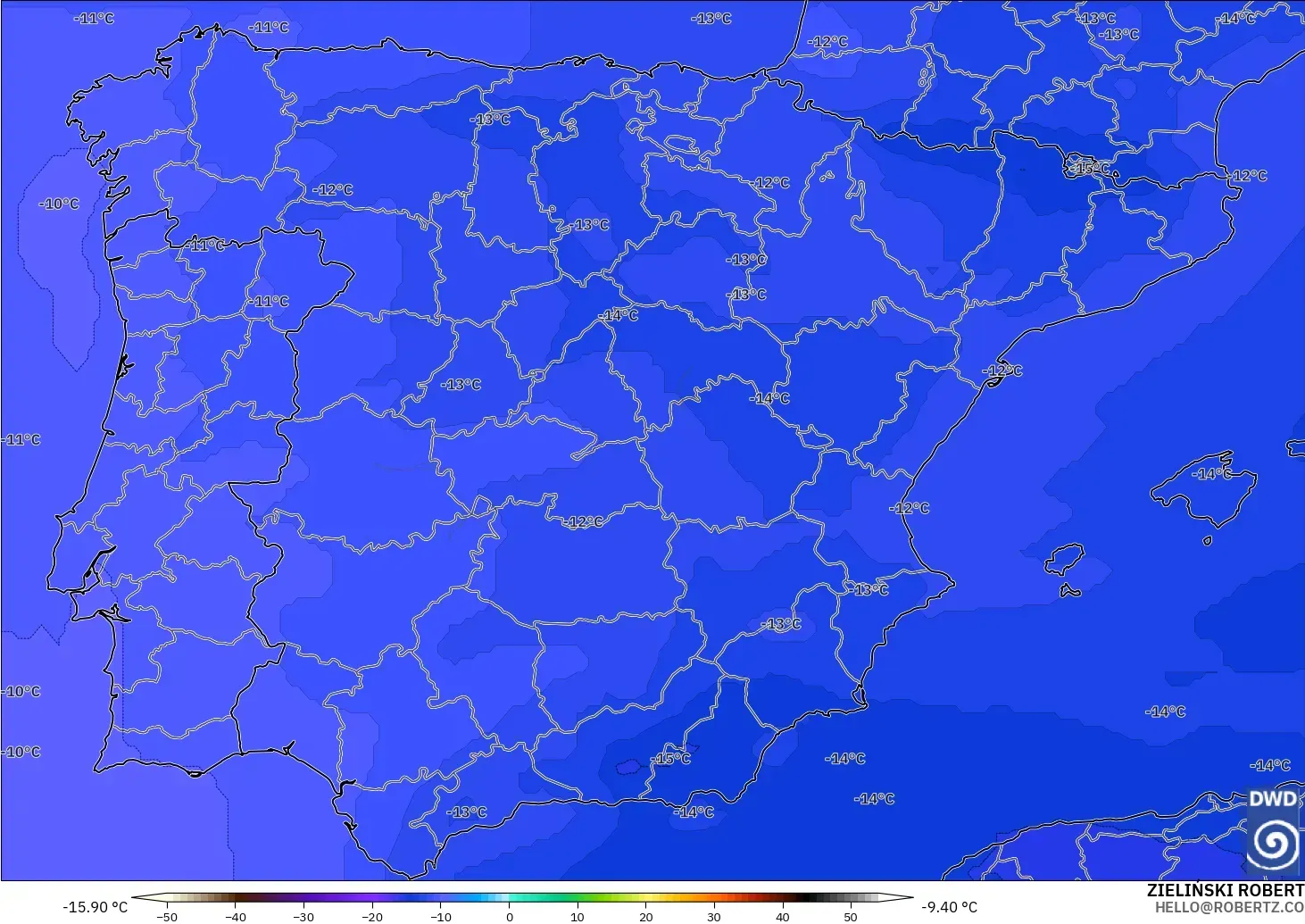 ICON model - Spain, Temperature at 500hPa