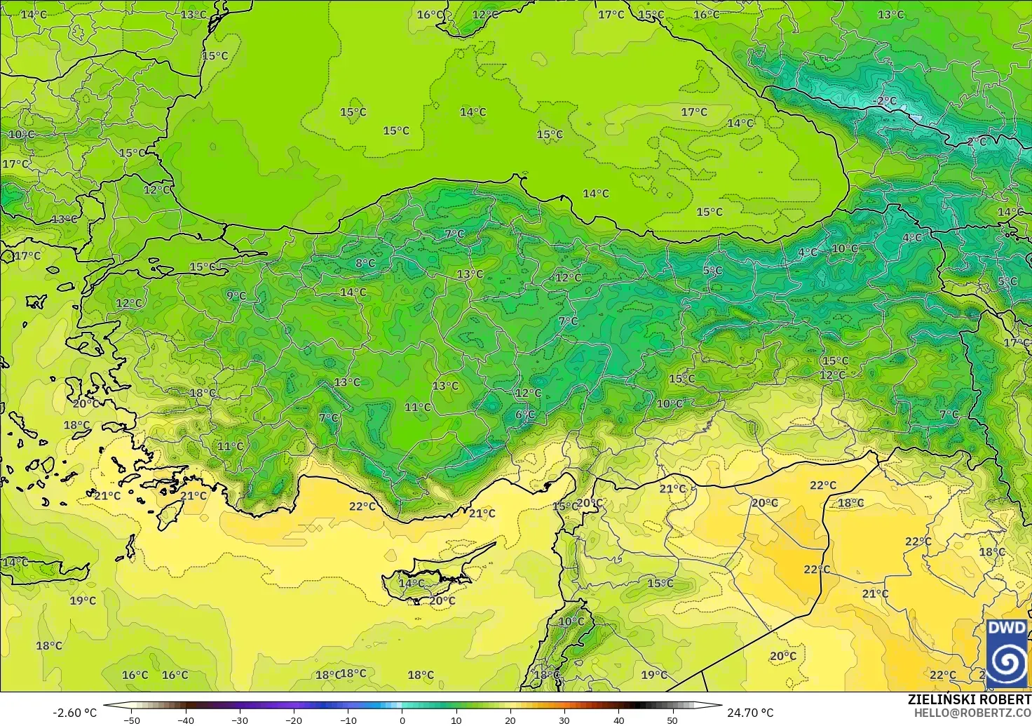 ICON model - Turkey, Temperature at 850hPa