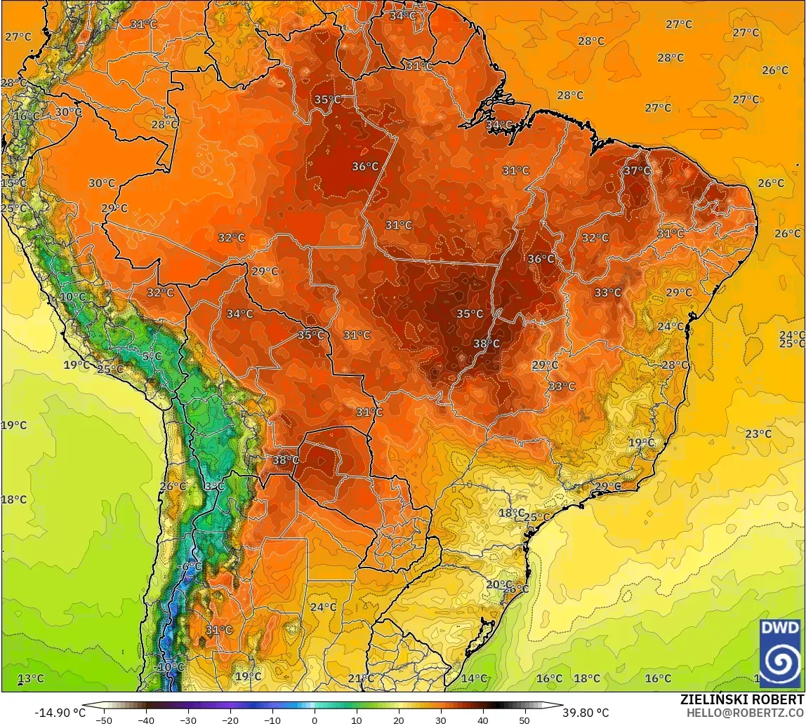 ICON model - Brazil, Temperature at 2m