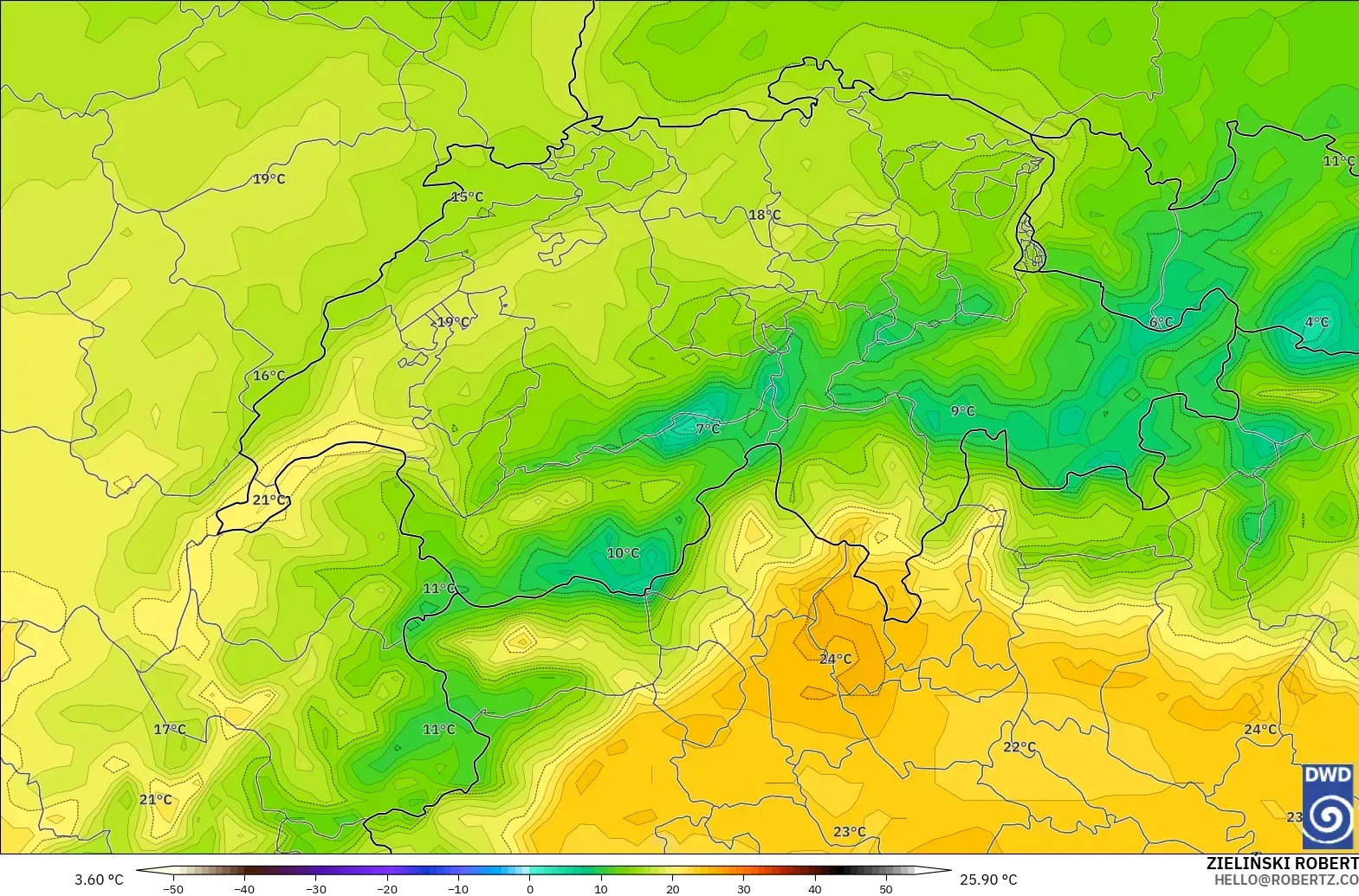ICON model - Switzerland, Temperature at 2m