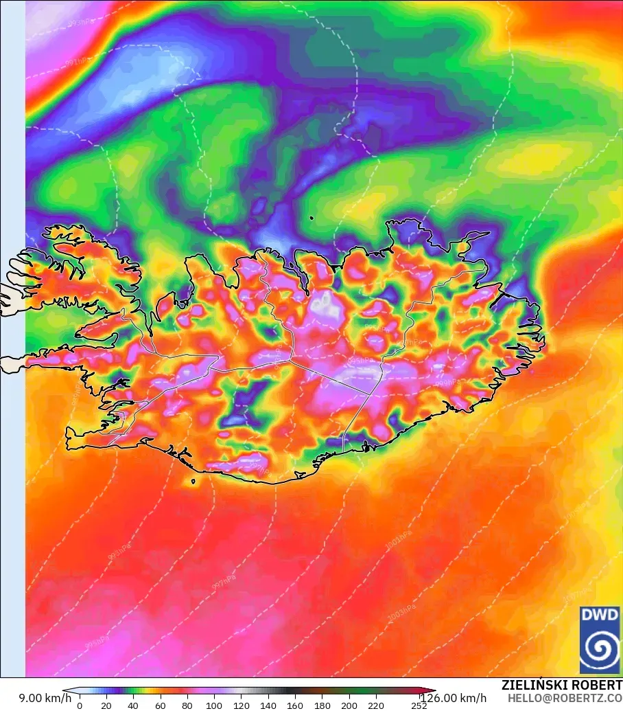 ICON model - Iceland, Wind Gusts