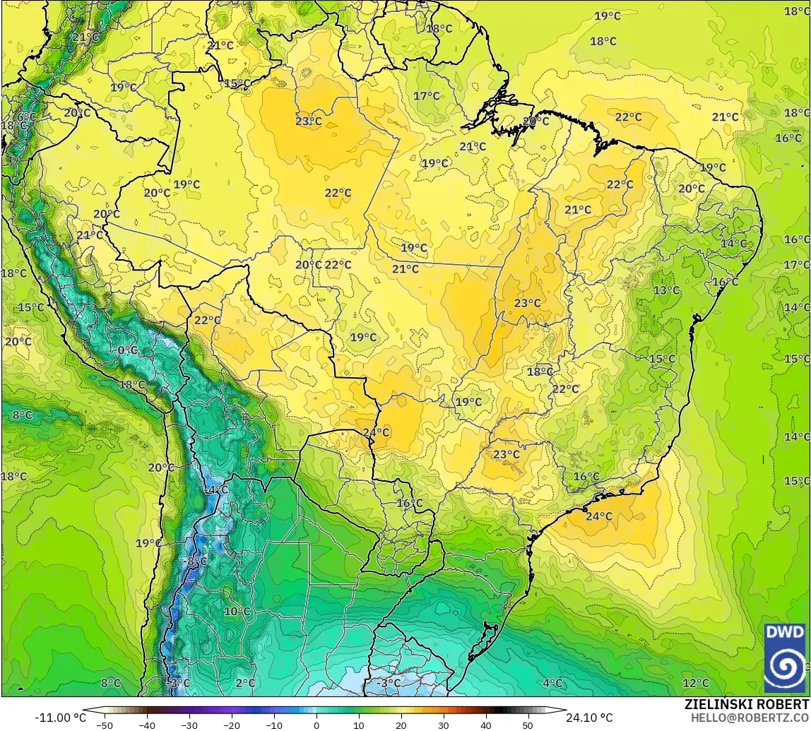 ICON model - Brazil, Temperature at 850hPa