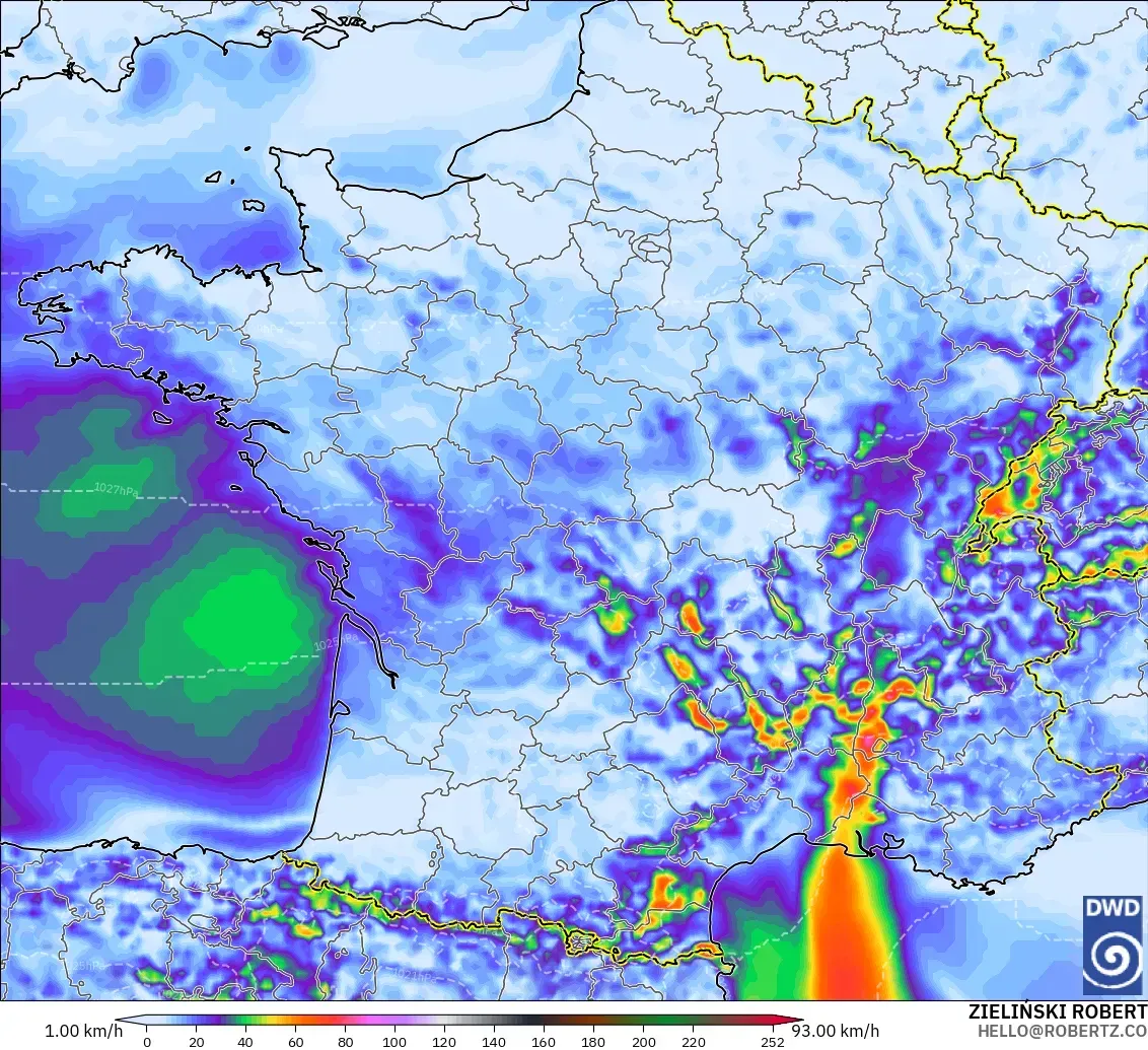 ICON model - France, Wind Gusts