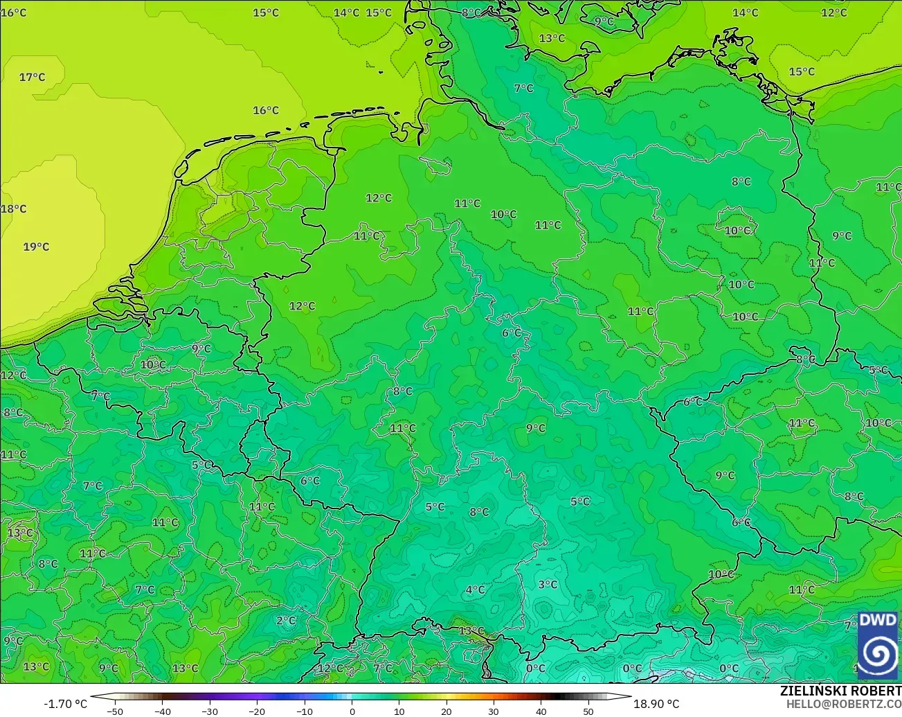 ICON model - Germany, Temperature at 2m