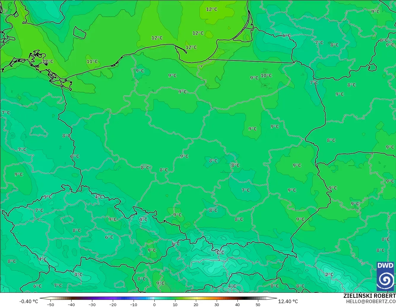 ICON model - Poland, Dewpoint at 2m